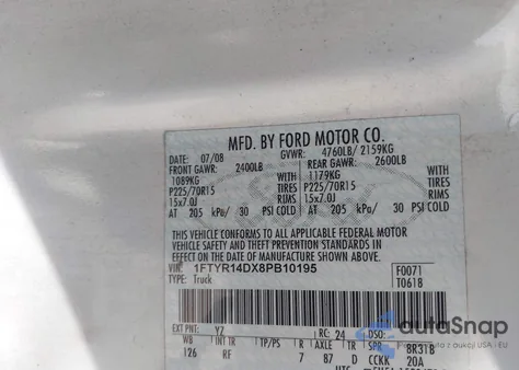 2008 Ford Ranger Xl/Xlt from USA, damaged, VIN 1FTYR14DX8PB10195